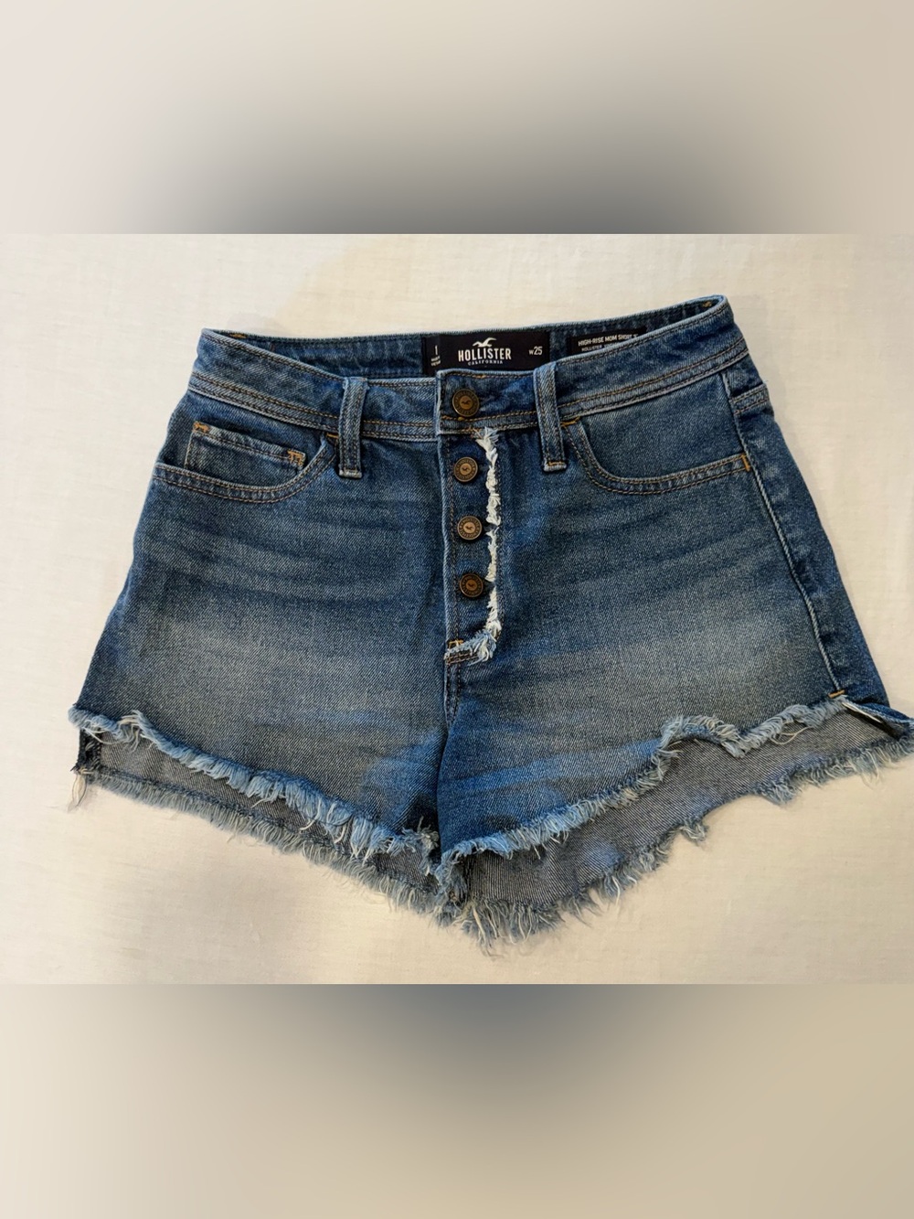 Hollister High Rise Mom Shorts Medium Wash Button Fly 1 W25
